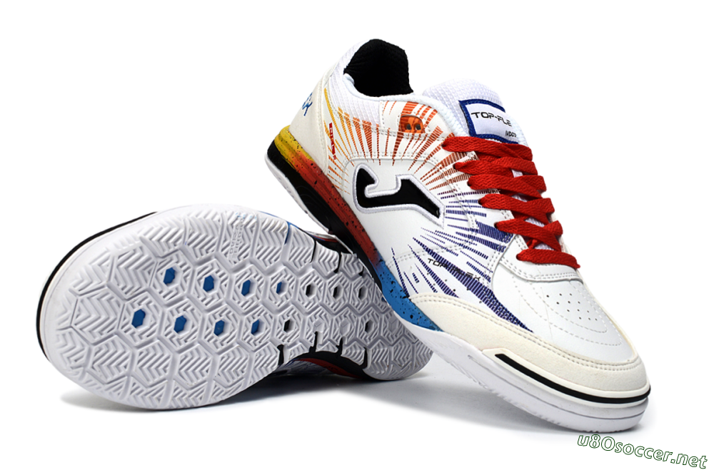 Men's Joma Top Flex IC Football Shoes - White/Fiery Red/Sapphire Blue 1