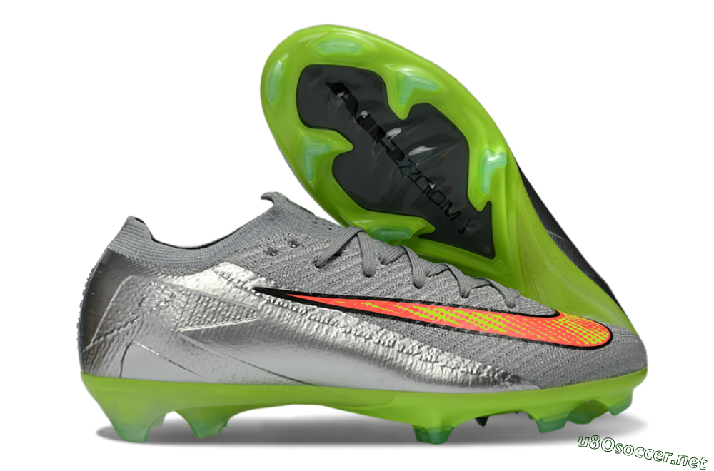 Men's Nike Air Zoom Mercurial Vapor 16 Elite FG Football Boots - Gray/Electric Green/Bright Red 2