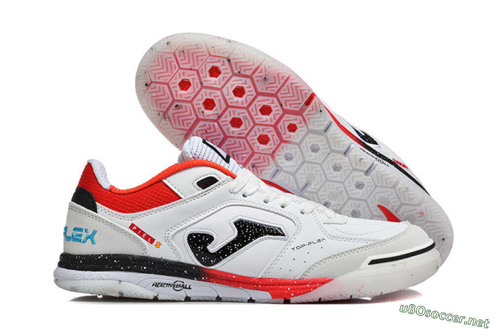 Men's Joma Top Flex IC Football Shoes - White/Electric Red/Black 2