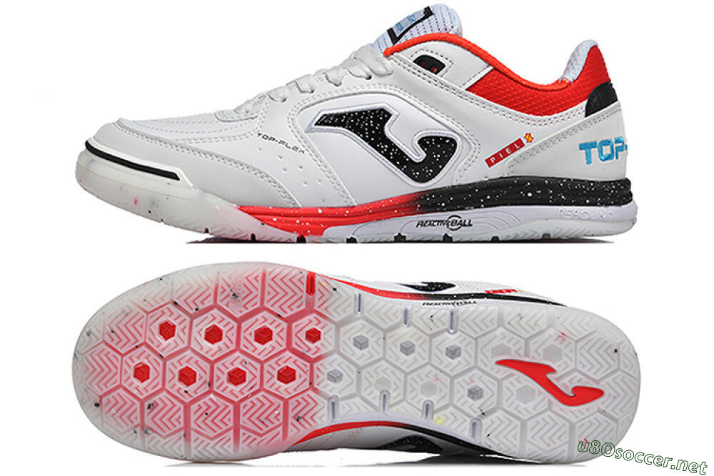 Men's Joma Top Flex IC Football Shoes - White/Electric Red/Black 1