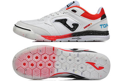 Men's Joma Top Flex IC Football Shoes - White/Electric Red/Black