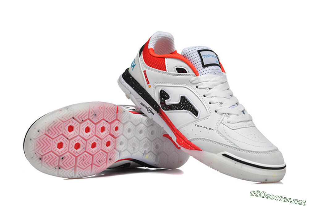 Men's Joma Top Flex IC Football Shoes - White/Electric Red/Black 4