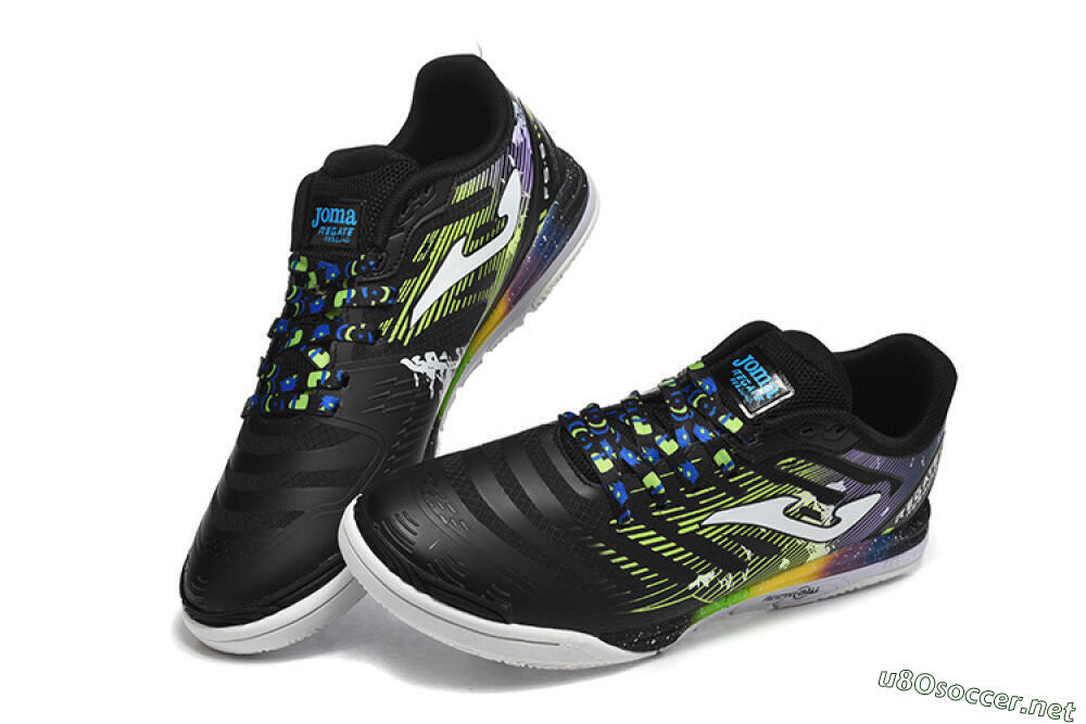 Men's Joma Top Flex IC Football Shoes - Black/Lime Green/Rainbow Gradient 5