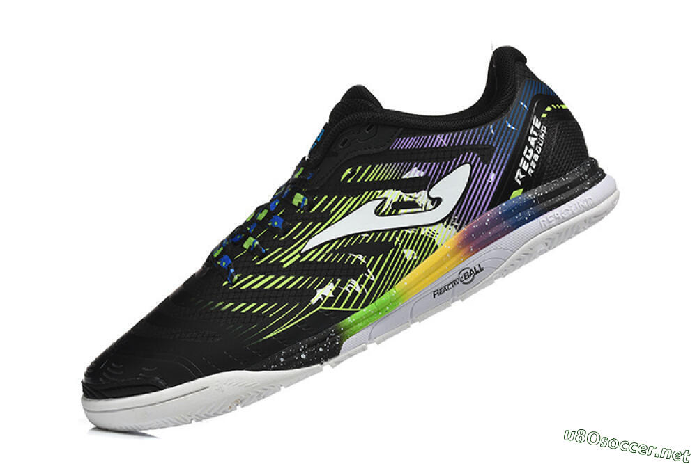 Men's Joma Top Flex IC Football Shoes - Black/Lime Green/Rainbow Gradient 8