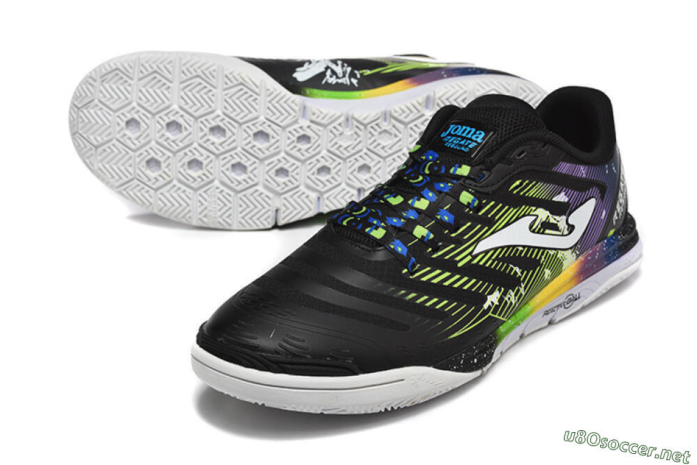 Men's Joma Top Flex IC Football Shoes - Black/Lime Green/Rainbow Gradient 6