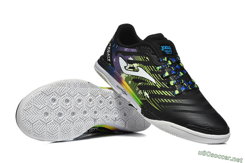 Men's Joma Top Flex IC Football Shoes - Black/Lime Green/Rainbow Gradient 3