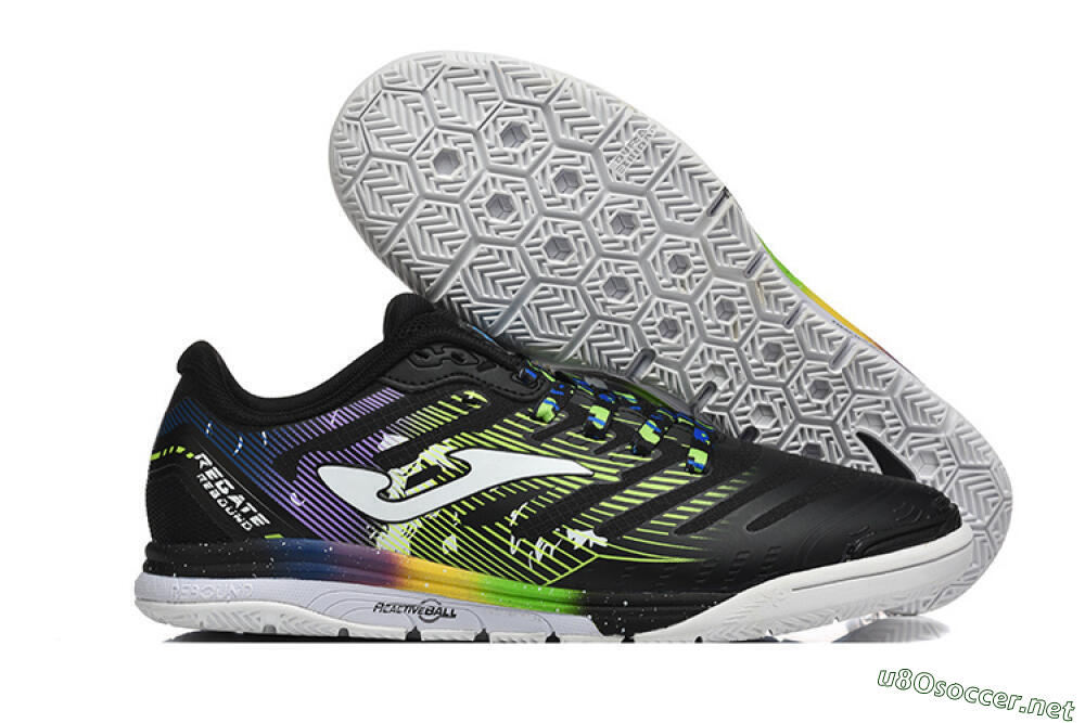 Men's Joma Top Flex IC Football Shoes - Black/Lime Green/Rainbow Gradient 2