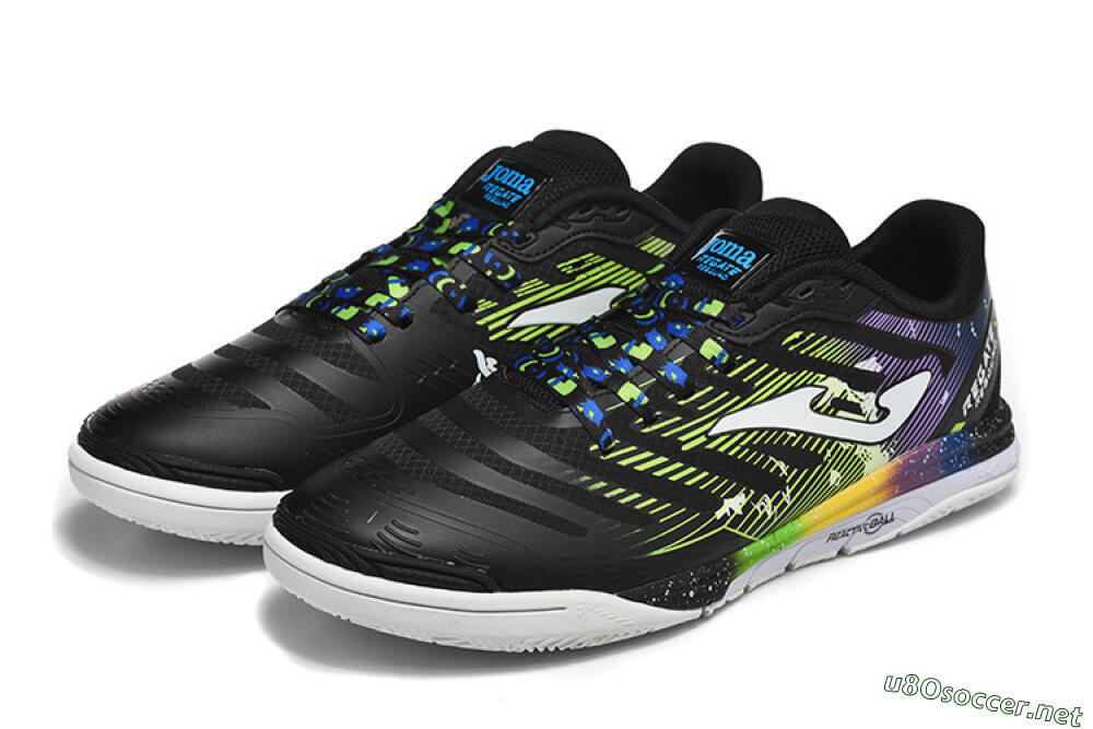 Men's Joma Top Flex IC Football Shoes - Black/Lime Green/Rainbow Gradient 4