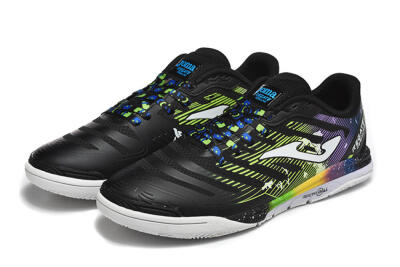 Men's Joma Top Flex IC Football Shoes - Black/Lime Green/Rainbow Gradient