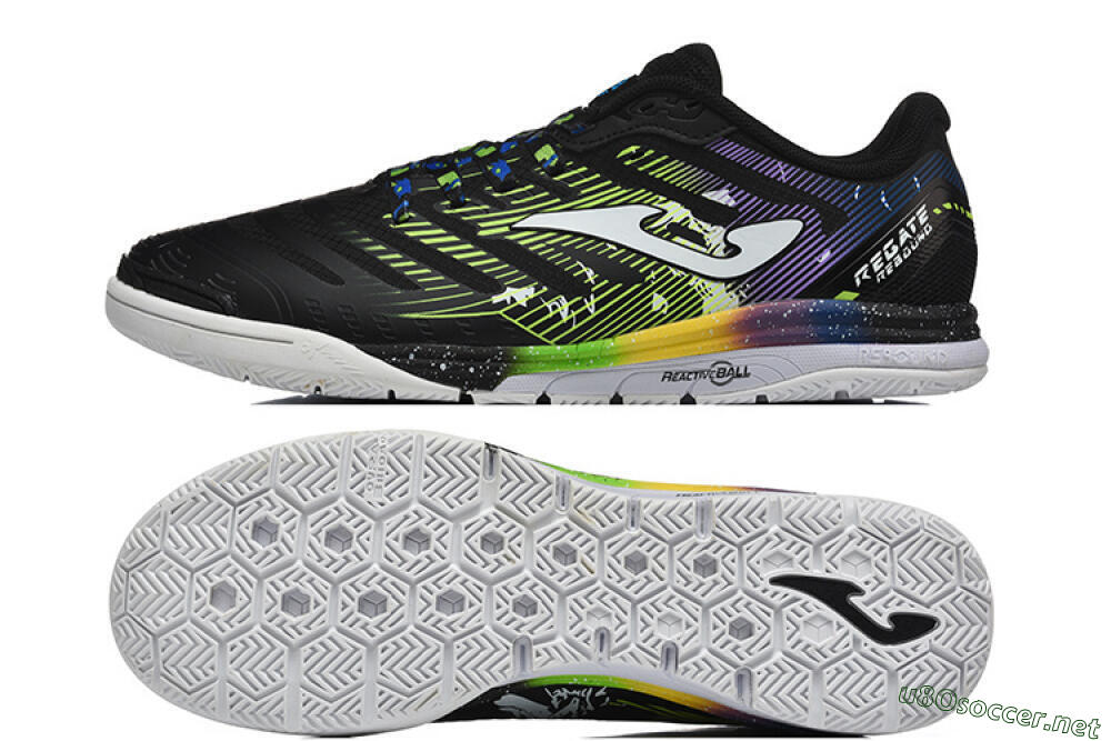 Men's Joma Top Flex IC Football Shoes - Black/Lime Green/Rainbow Gradient 1