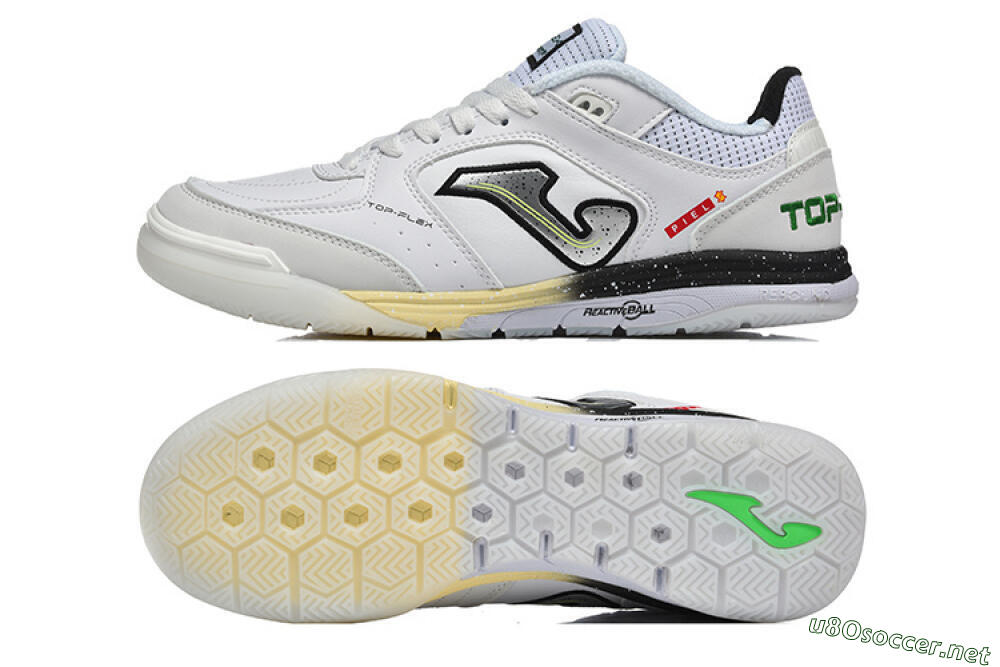 Men's Joma Top Flex IC Football Shoes - White/Electric Green/Jet Black 1