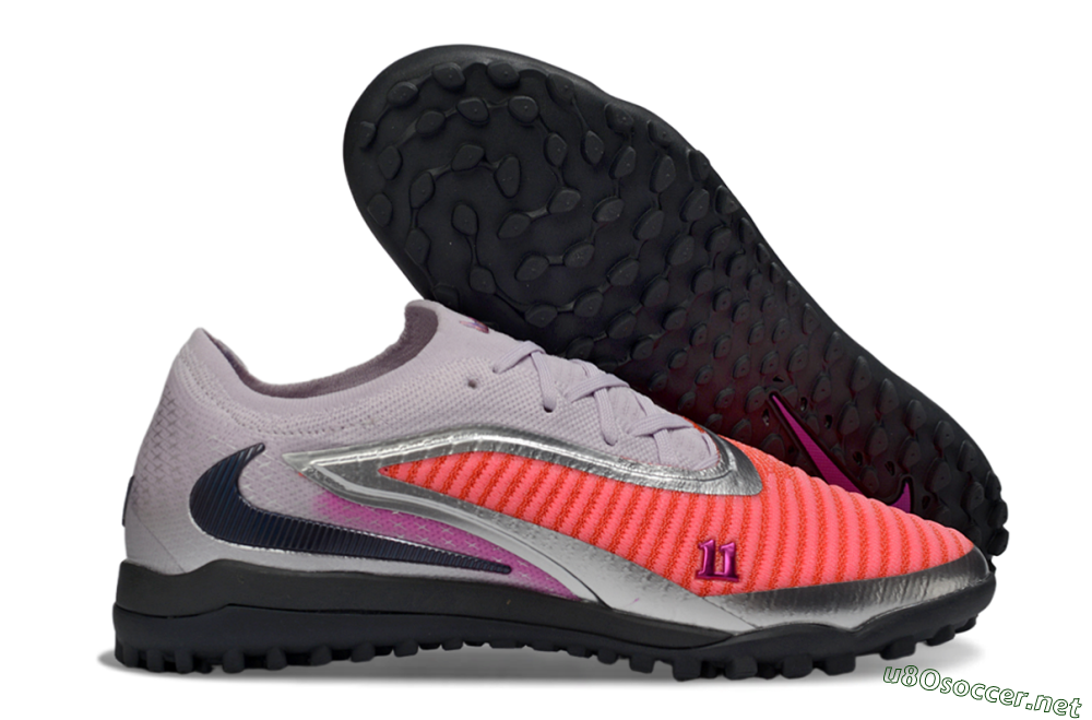 Men's Nike Phantom 6 Low Elite TF Football Shoes - Pink/Vibrant Coral/Metallic Silver 2