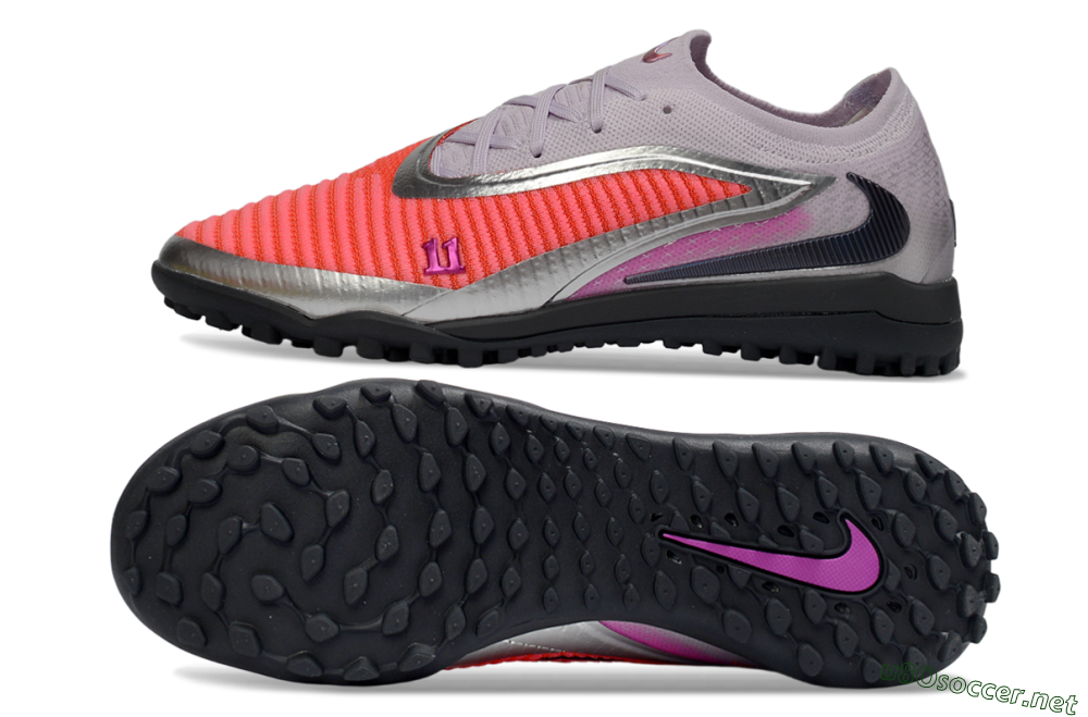 Men's Nike Phantom 6 Low Elite TF Football Shoes - Pink/Vibrant Coral/Metallic Silver 1