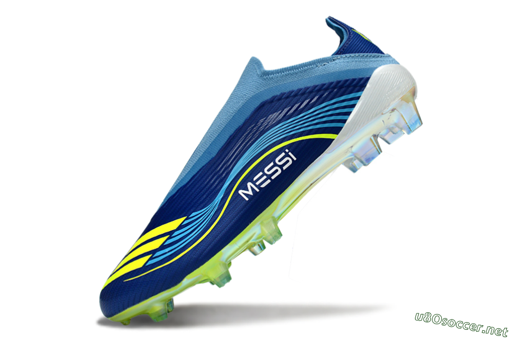 Unisex Messi x Adidas F50 Elite Laceless FG Football Boots - Blue/Electric Blue/Lime Green 6
