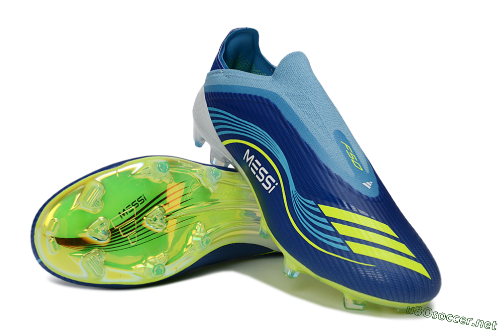 Unisex Messi x Adidas F50 Elite Laceless FG Football Boots - Blue/Electric Blue/Lime Green 4