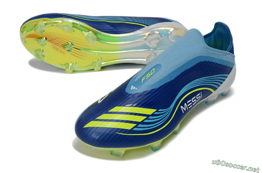 Unisex Messi x Adidas F50 Elite Laceless FG Football Boots - Blue/Electric Blue/Lime Green 3