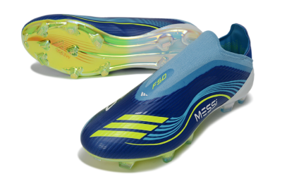 Unisex Messi x Adidas F50 Elite Laceless FG Football Boots - Blue/Electric Blue/Lime Green
