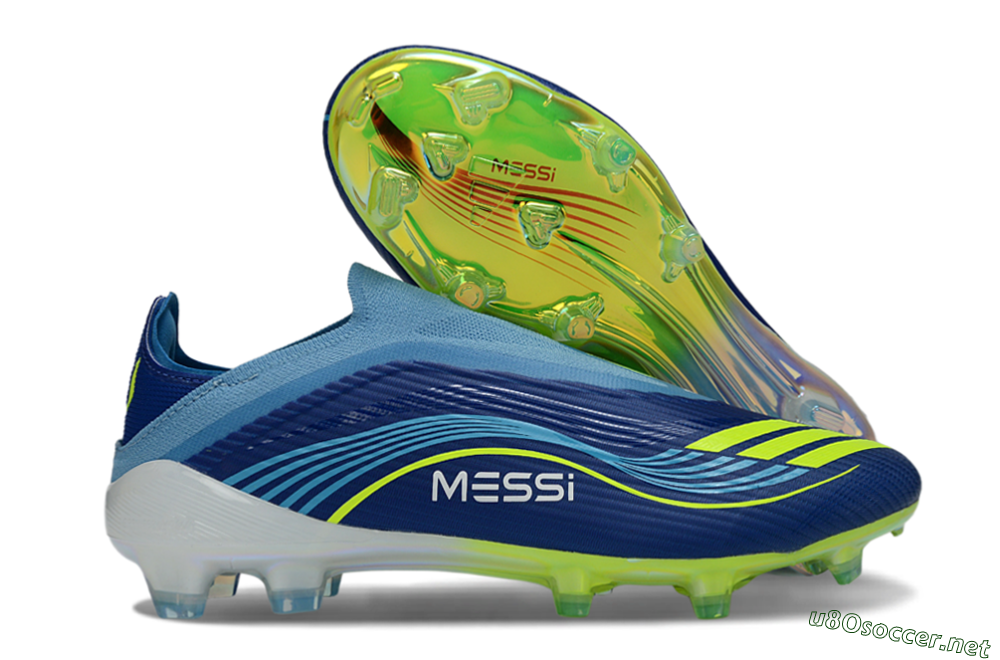 Unisex Messi x Adidas F50 Elite Laceless FG Football Boots - Blue/Electric Blue/Lime Green 2
