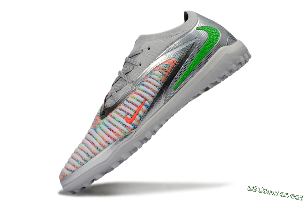 Unisex Nike Phantom 6 Low Elite TF Football Shoes - Gray/Vibrant Green/Futuristic Silver 5