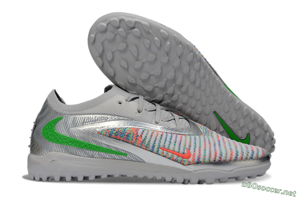 Unisex Nike Phantom 6 Low Elite TF Football Shoes - Gray/Vibrant Green/Futuristic Silver 2