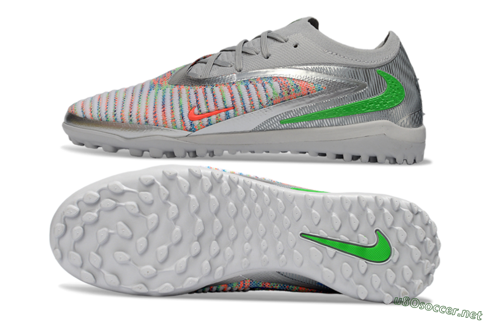 Unisex Nike Phantom 6 Low Elite TF Football Shoes - Gray/Vibrant Green/Futuristic Silver 1