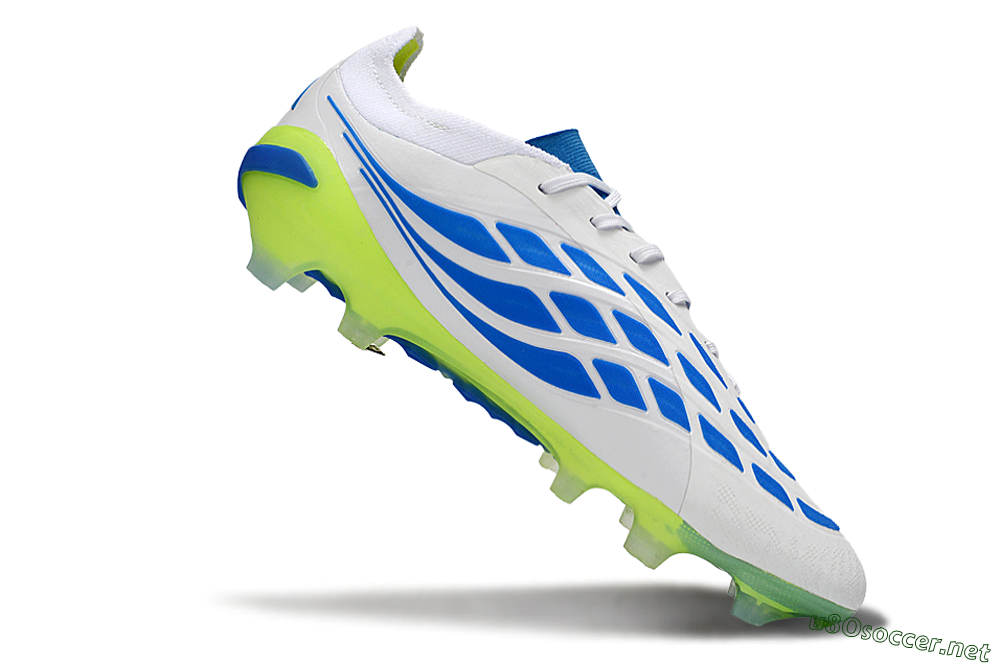 Men's Adidas Predator 26 Elite FG Football Boots - White/Electric Blue/Lime Green 4
