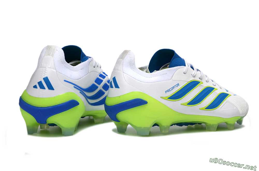 Men's Adidas Predator 26 Elite FG Football Boots - White/Electric Blue/Lime Green 6