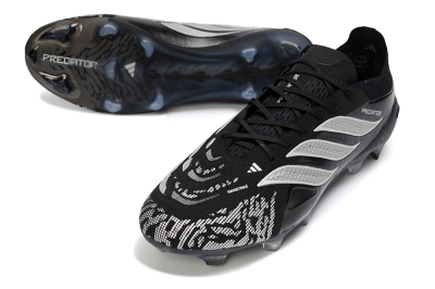 Men's Adidas Predator 26 Elite FG Football Boots - Black/Silver Shade/White Accent