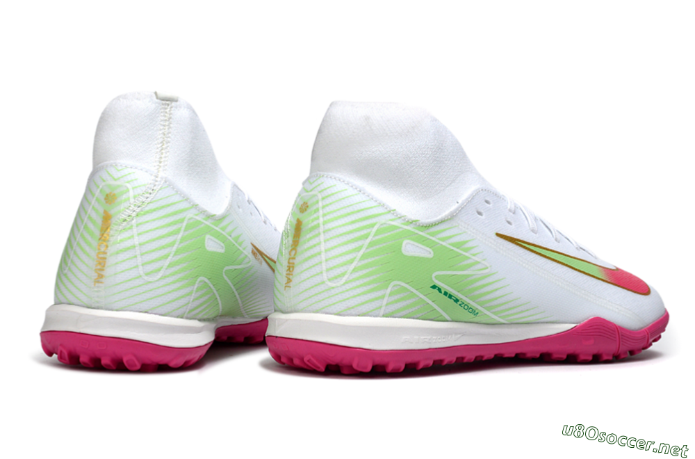 Men's Nike Air Zoom Mercurial Superfly 10 Academy TF Football Shoes - White/Vibrant Pink/Soft Green 6