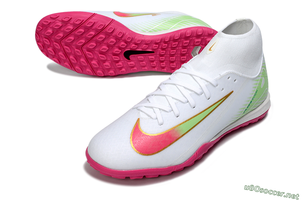 Men's Nike Air Zoom Mercurial Superfly 10 Academy TF Football Shoes - White/Vibrant Pink/Soft Green 3