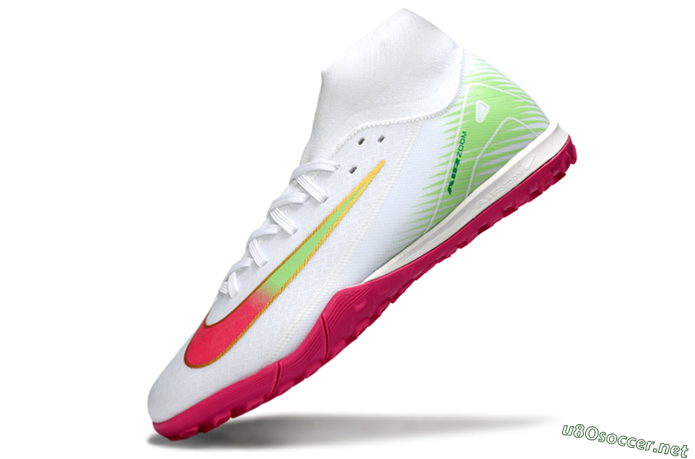 Men's Nike Air Zoom Mercurial Superfly 10 Academy TF Football Shoes - White/Vibrant Pink/Soft Green 5