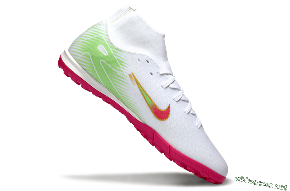 Men's Nike Air Zoom Mercurial Superfly 10 Academy TF Football Shoes - White/Vibrant Pink/Soft Green 4