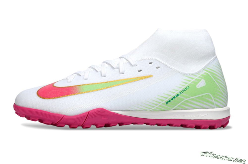 Men's Nike Air Zoom Mercurial Superfly 10 Academy TF Football Shoes - White/Vibrant Pink/Soft Green 0