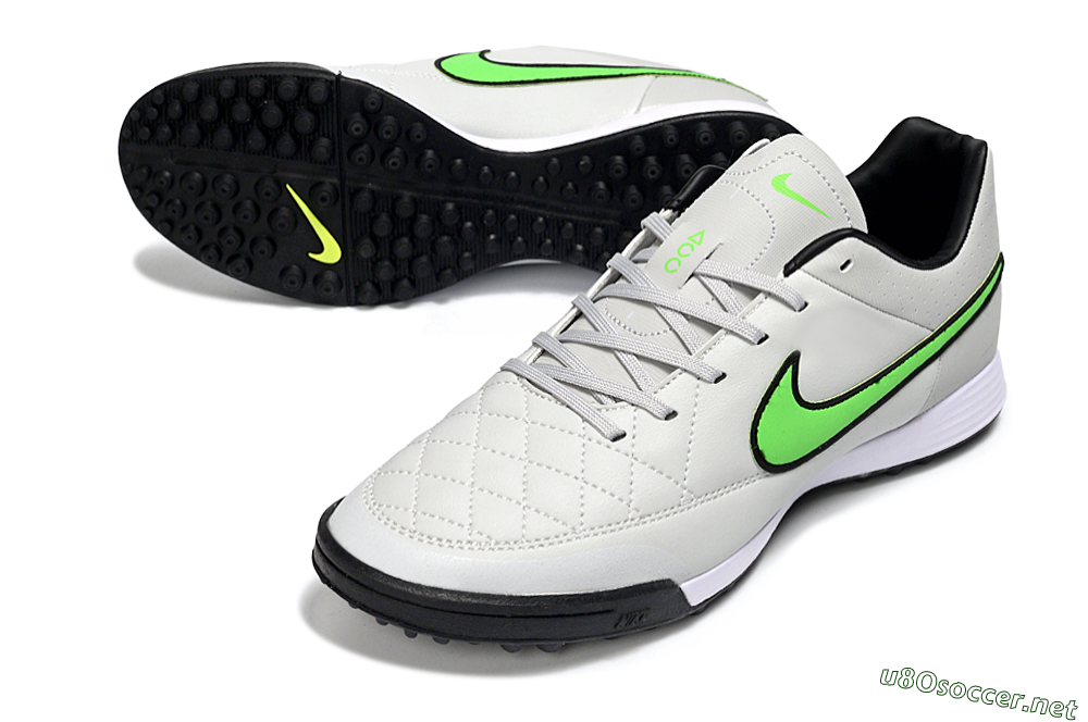 Men's Nike Tiempo Ligera 4 TF Football Shoes - Gray/Neon Green/Black 3