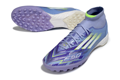 Men's Adidas F50 Elite Mid TF Football Shoes - Purple/Silver/Yellow