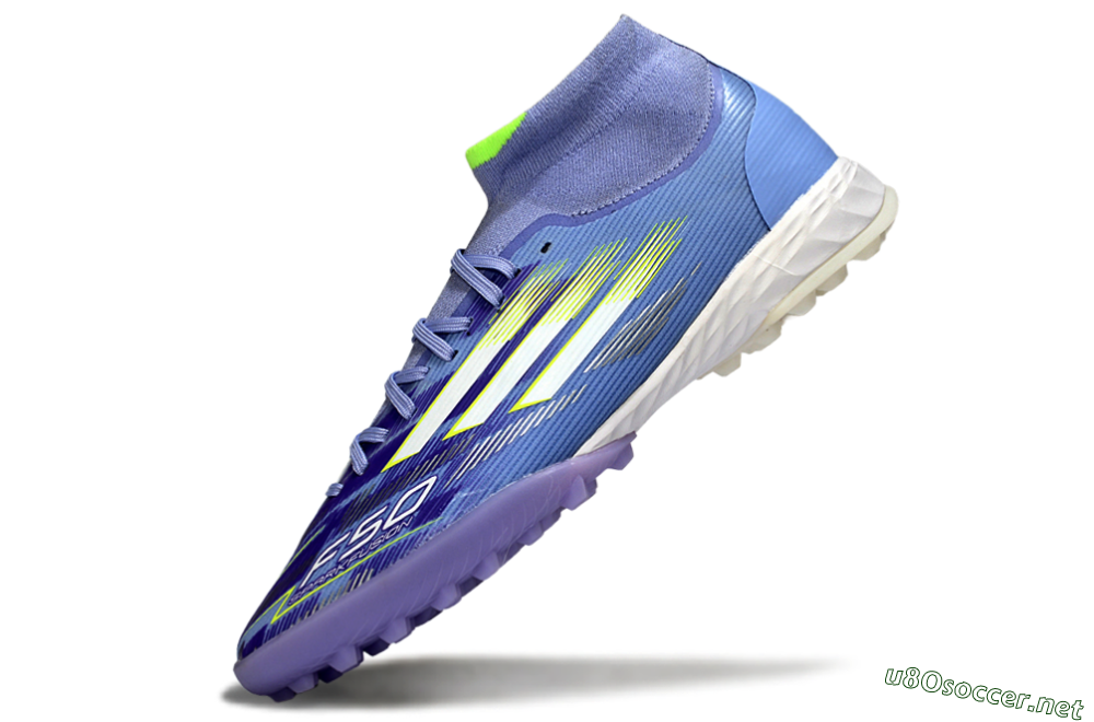 Men's Adidas F50 Elite Mid TF Football Shoes - Purple/Silver/Yellow 5