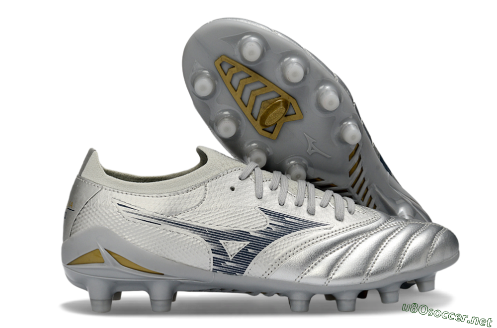 Men's Mizuno Morelia Neo 4 FG Football Boots - Silver/Metallic Silver/Yellow Accent 2