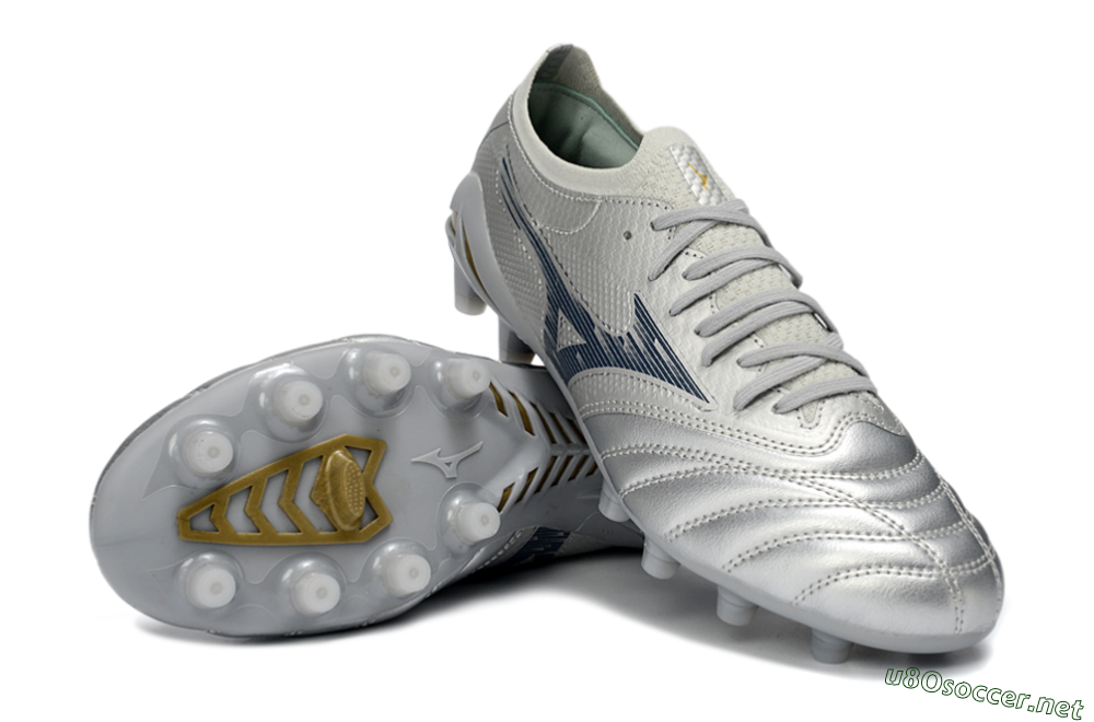 Men's Mizuno Morelia Neo 4 FG Football Boots - Silver/Metallic Silver/Yellow Accent 3