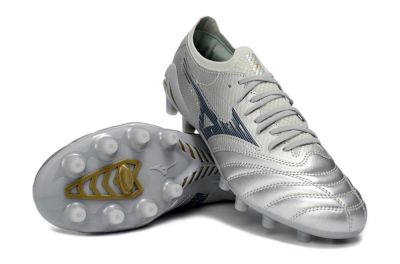 Men's Mizuno Morelia Neo 4 FG Football Boots - Silver/Metallic Silver/Yellow Accent