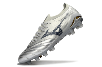 Men's Mizuno Morelia Neo 4 FG Football Boots - Silver/Metallic Silver/Yellow Accent