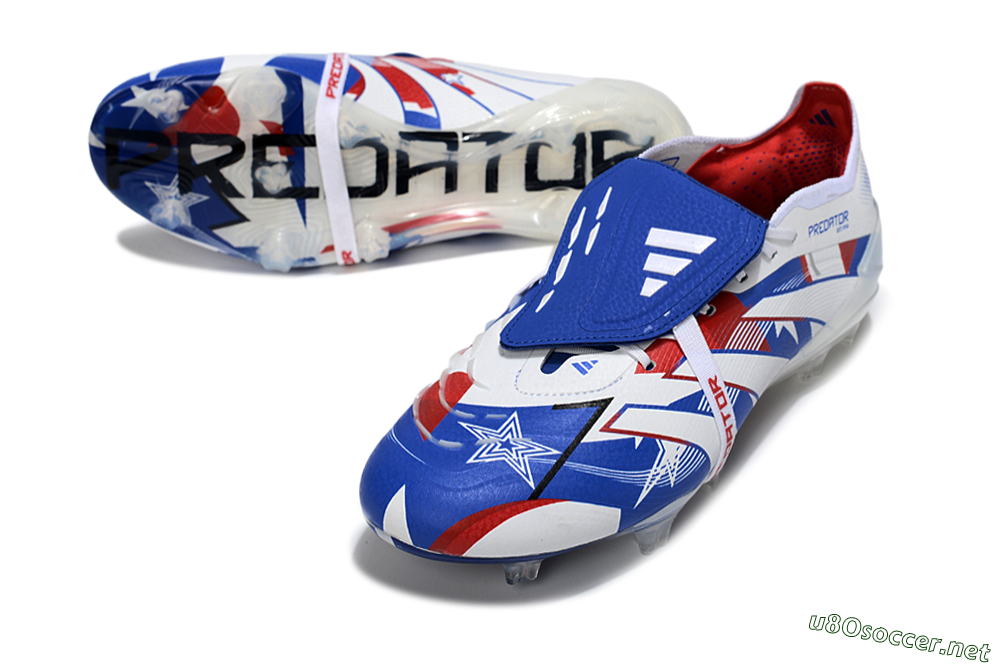 Unisex Adidas Predator 25 Elite Fold-Over Tongue FG Football Boots - Blue/Royal Blue/Crimson Red 3