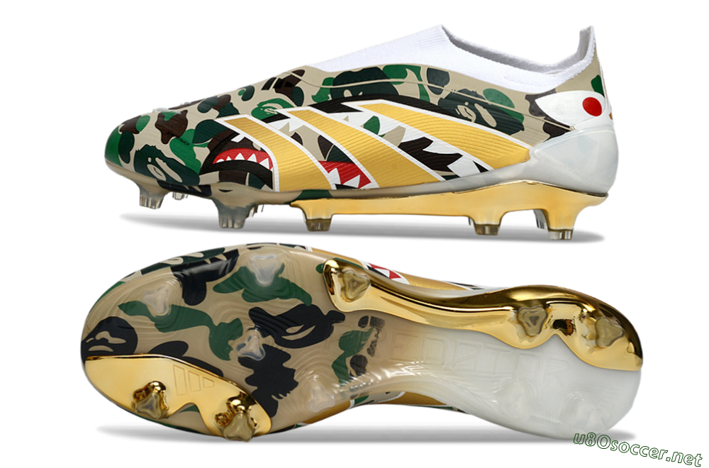 Men's Adidas Predator 25 Elite Laceless FG Football Boots - Camo/White/Gold 1