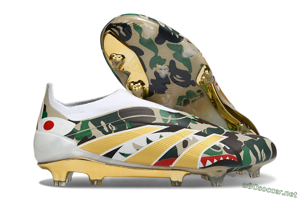 Men's Adidas Predator 25 Elite Laceless FG Football Boots - Camo/White/Gold 2