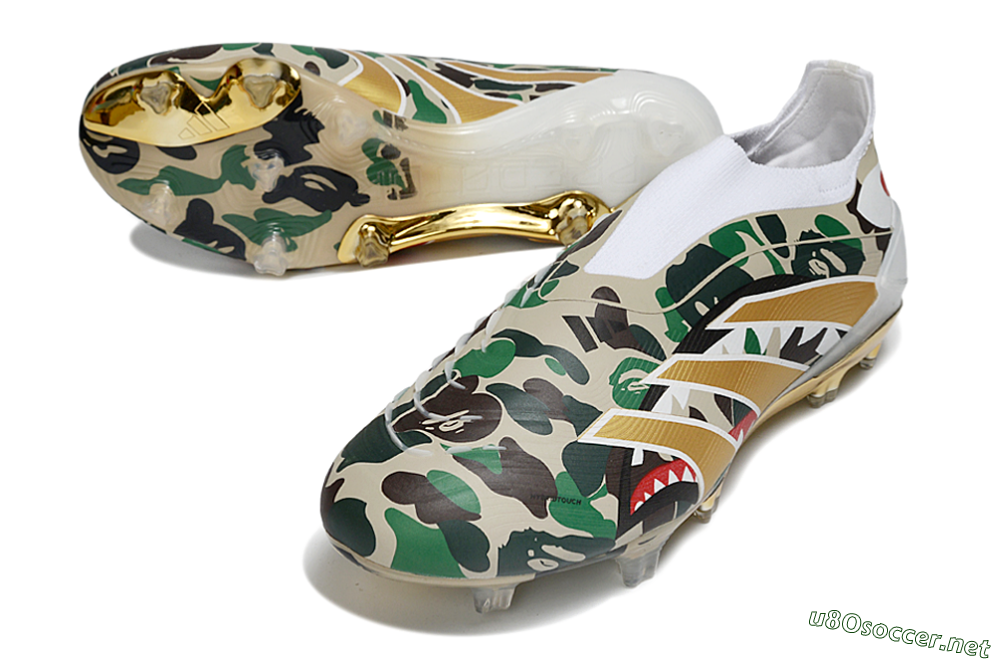 Men's Adidas Predator 25 Elite Laceless FG Football Boots - Camo/White/Gold 3