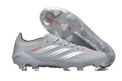Men's Adidas Predator 26 Elite FG Football Boots - Gray/Steel Gray/Crimson Red