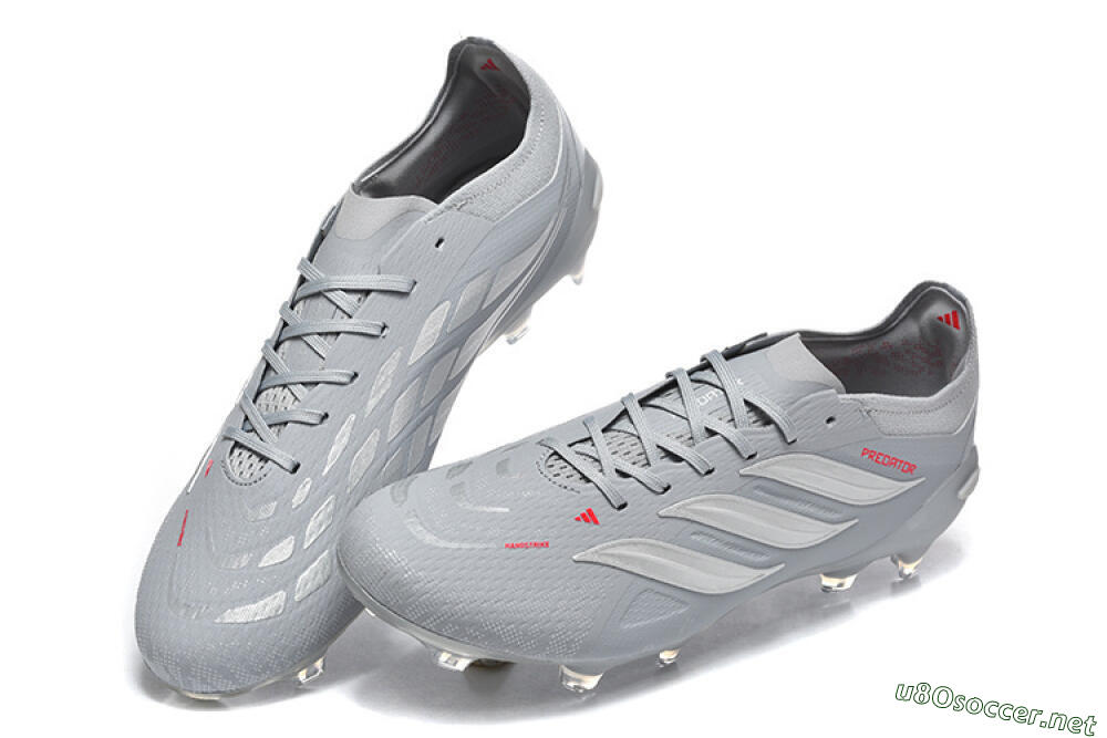 Men's Adidas Predator 26 Elite FG Football Boots - Gray/Steel Gray/Crimson Red 6