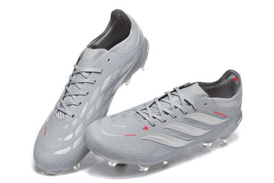Men's Adidas Predator 26 Elite FG Football Boots - Gray/Steel Gray/Crimson Red