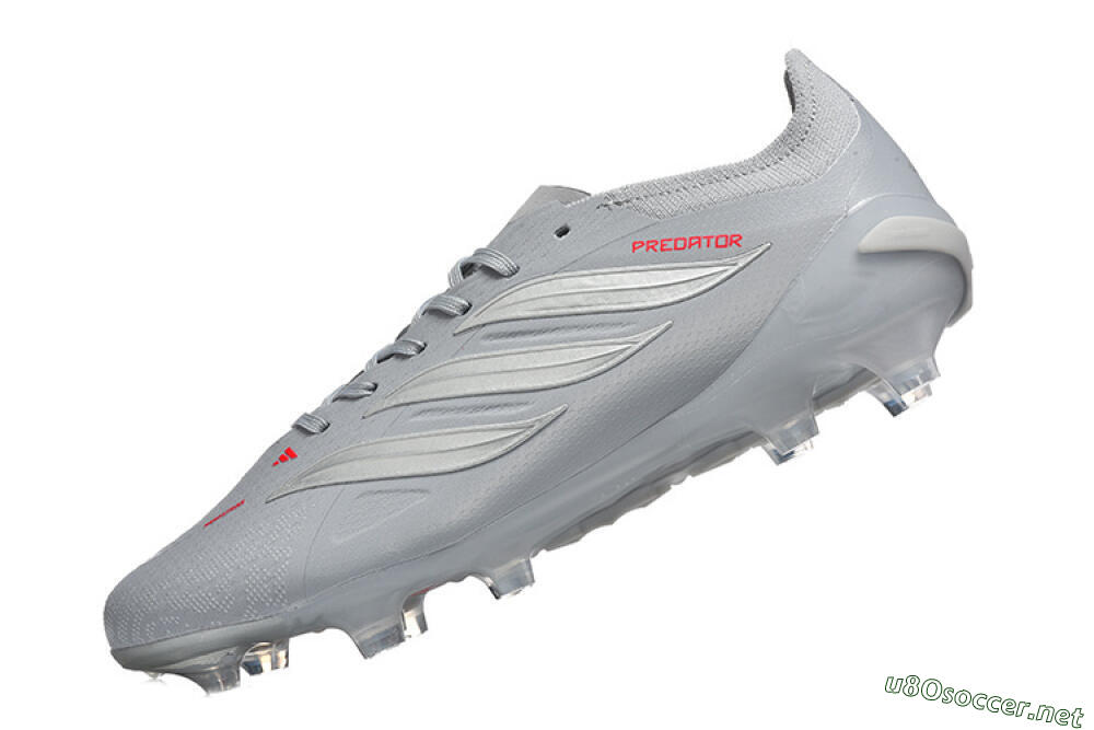 Men's Adidas Predator 26 Elite FG Football Boots - Gray/Steel Gray/Crimson Red 8