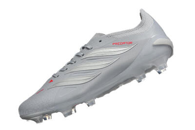 Men's Adidas Predator 26 Elite FG Football Boots - Gray/Steel Gray/Crimson Red