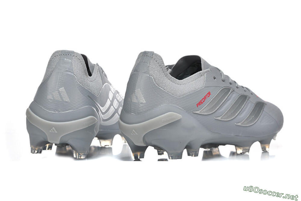 Men's Adidas Predator 26 Elite FG Football Boots - Gray/Steel Gray/Crimson Red 9